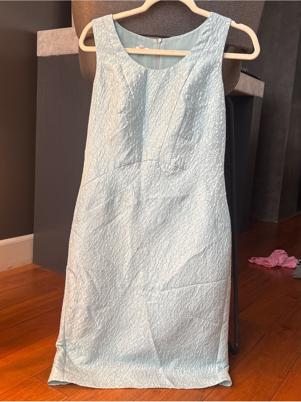 Giorgio Armani Pale Blue Textured Sleeveless Sheath Dress